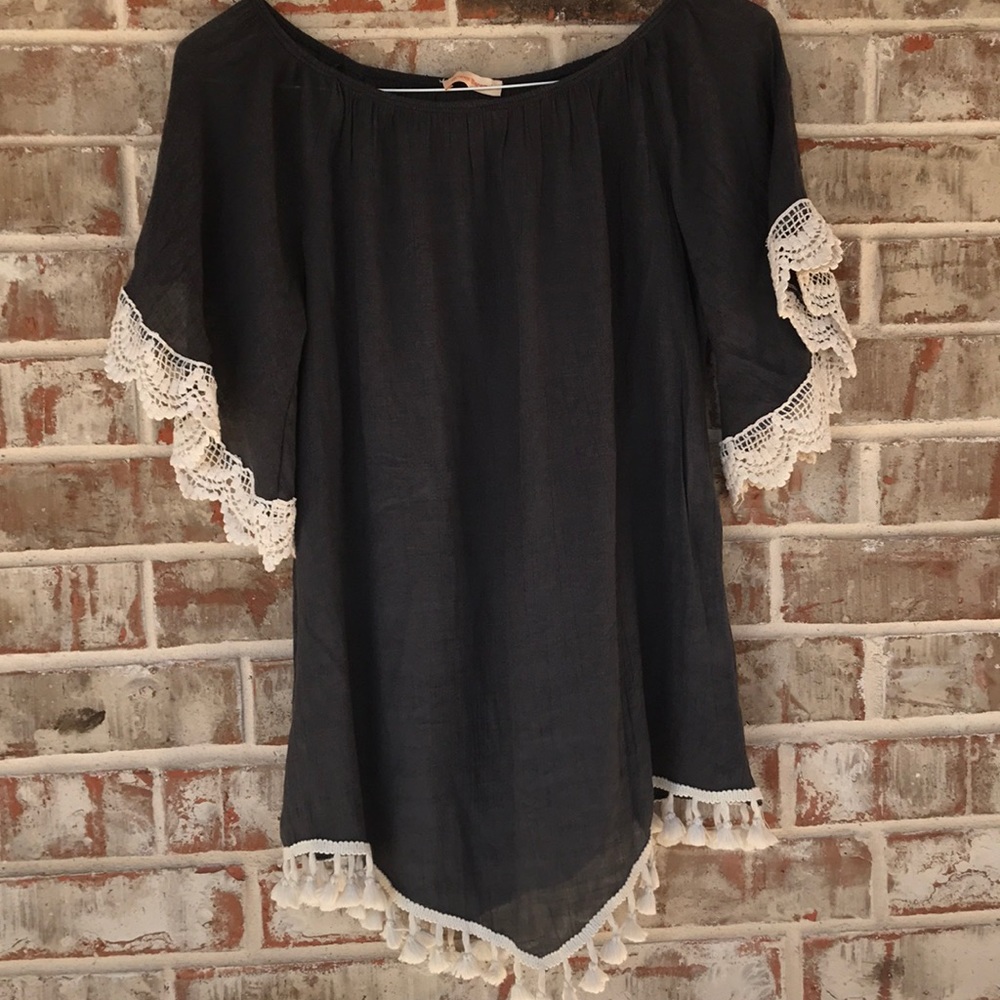 Orange Caramel Boho Gray Peasant Blouse - Picture 1 of 6